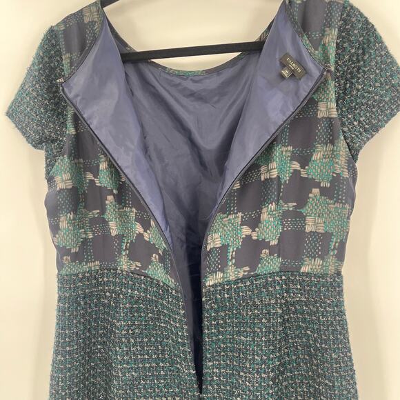 TALBOTS Tweed Dress Sz 16P Blue Green Dark Academia Mixed Media Metallic Preppy - Picture 8 of 13